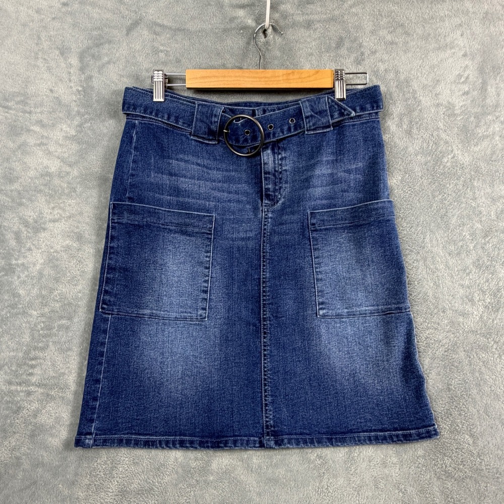 D. Jeans Womens 8 Blue Denim Skirt Belted A-Line Patch Pocket Boho Y2K Utility